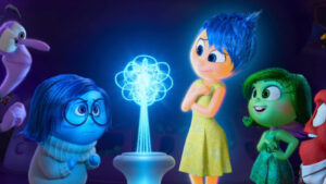 .Inside Out 2 promotional image showcasing Riley and her emotions as she navigates teenage challenges.