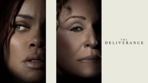 Promotional poster for The Deliverance featuring close-up portraits of two female characters