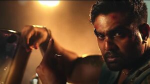 "Dhruva Sarja in an intense action scene from Martin (2024)."